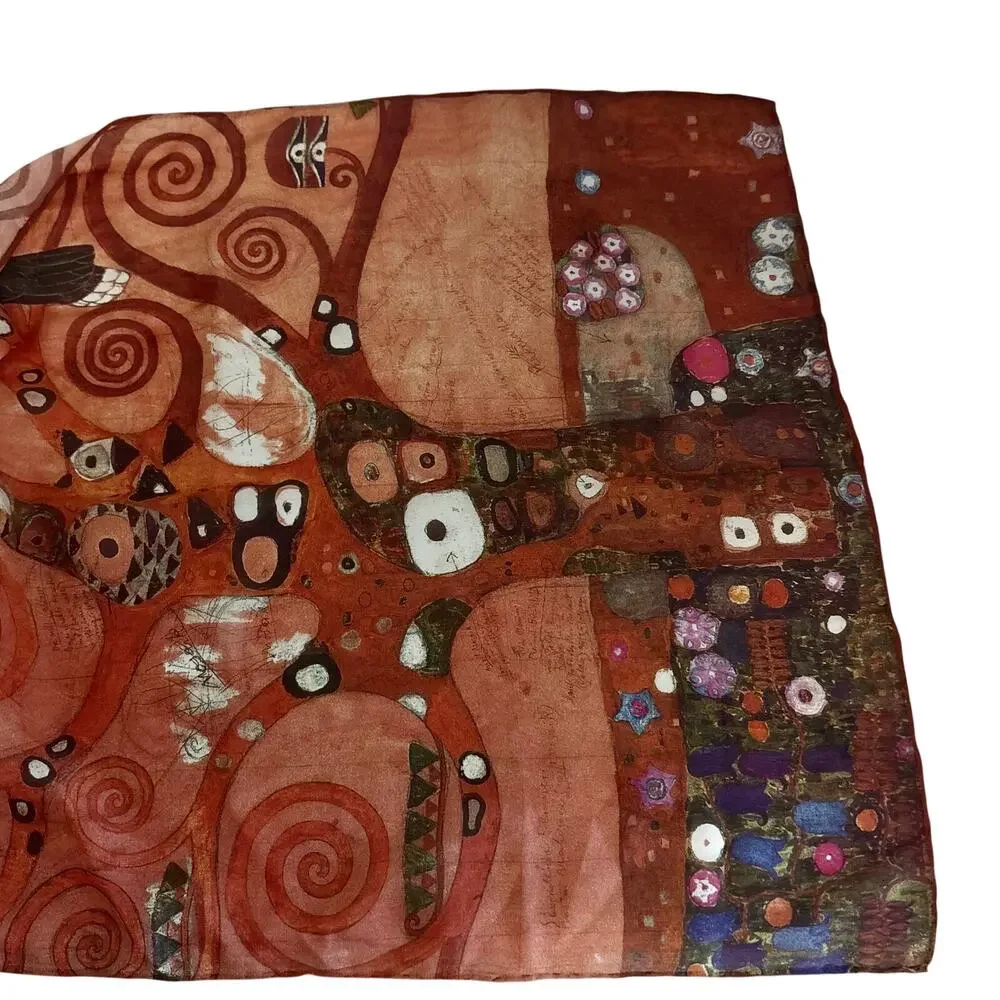 Vintage 100% Silk Egyptian Hieroglyphic Art Print Scarf Wrap Retro Long 16 x 62